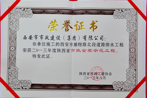 雁翔路北段-asiagame金杯树模工程证书